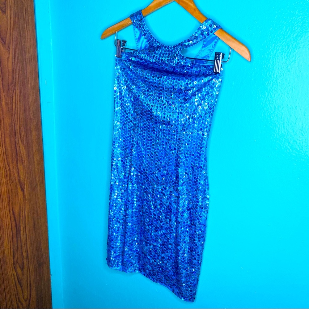 Blue sequins cocktail dress